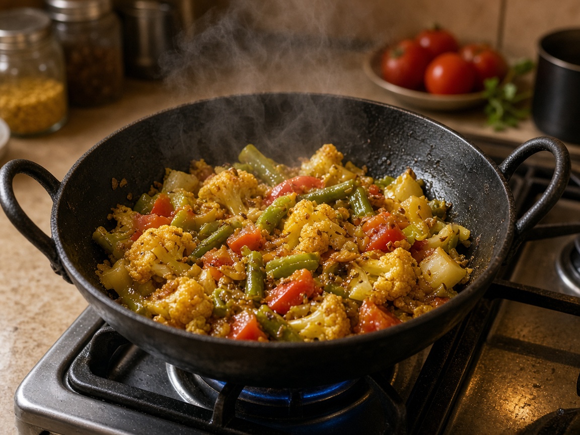 Fresh sabzi cooking